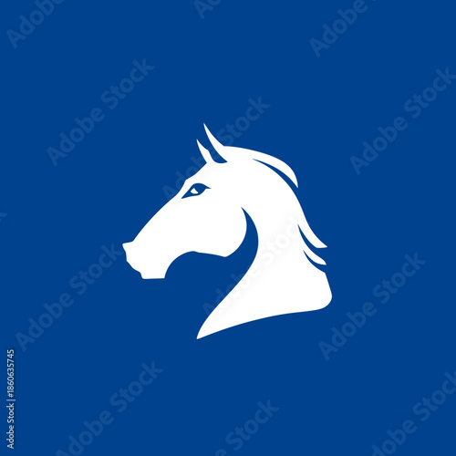 Elegant white horse head silhouette against vibrant blue background