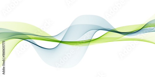 This abstract green wave background features a flowing vector design with curved lines and light swirls, creating an artistic smoke-like pattern perfect for a modern business or technology wallpaper