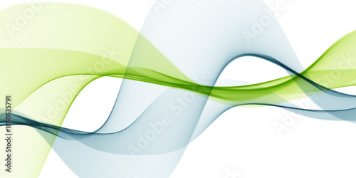 Smooth abstract green background featuring flowing 3d waves and curved light lines in a vector illustration style for a modern business wallpaper backdrop