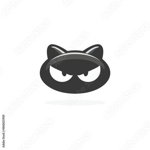 Stylized black cat face with intense gaze on a white background