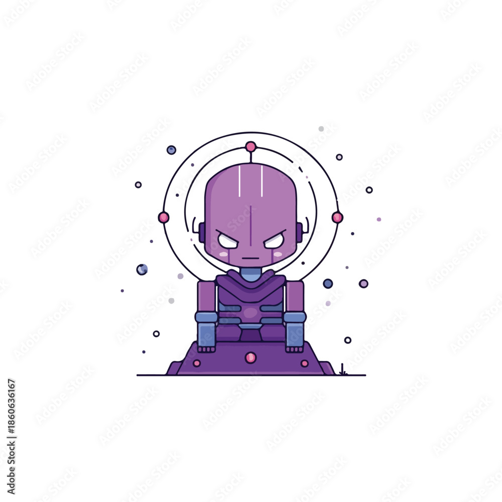 Fototapeta premium Geometric Robot Character with Glowing Rings and Angry Expression