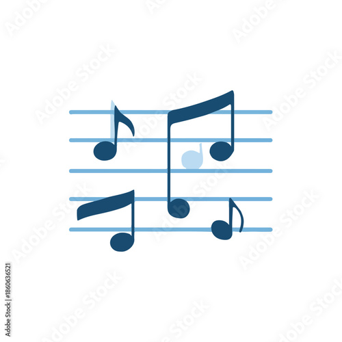 Musical Notes on Staff Blue Music Symbol Design