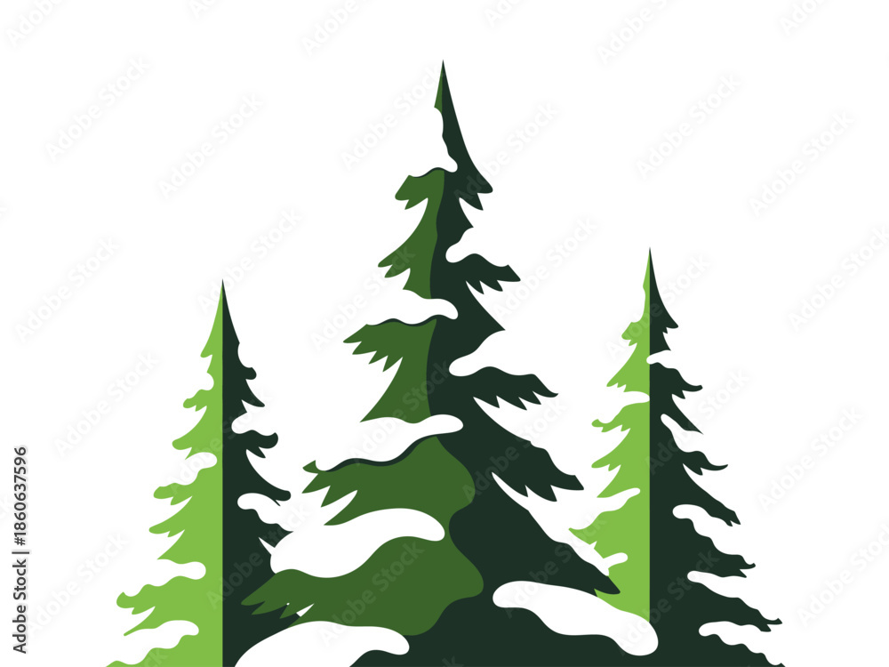 Obraz premium Stylized evergreen trees with snow cover against a white background