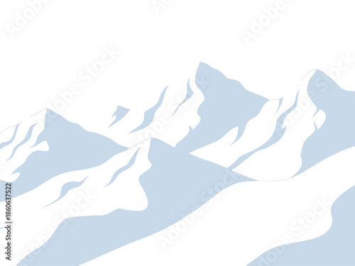 Minimalist illustration of snowcovered mountains under a white sky