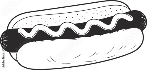 Classic hot dog with mustard, delicious fast food vector illustration, minimalist emblem design isolated on transparent background, ideal for menu graphics, restaurant branding, street food, and culin