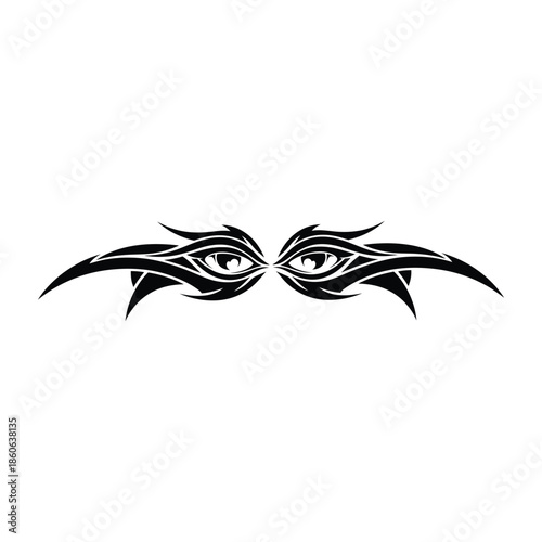 Tribal style tattoo design with two eyes and abstract wings