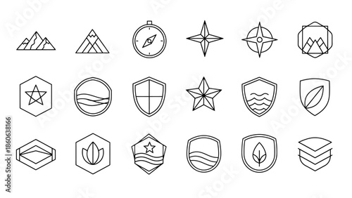 Collection of Geometric Outline Emblems and Icons for Branding and Design