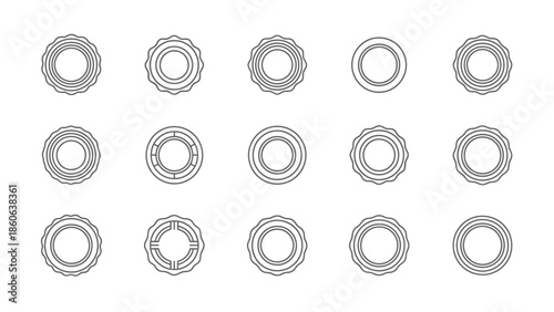 Collection of Circular Decorative Elements and Insignia Outlines