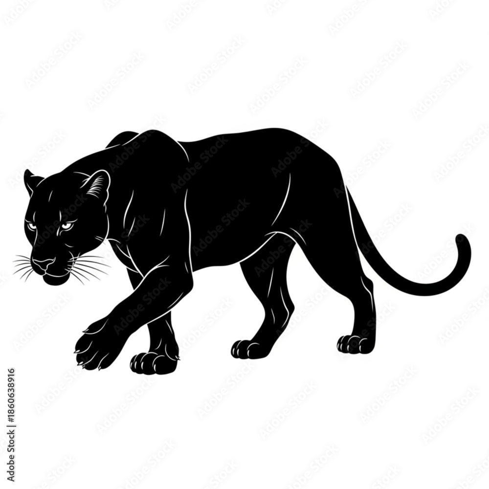 Naklejka premium Black panther walking in a threatening stance