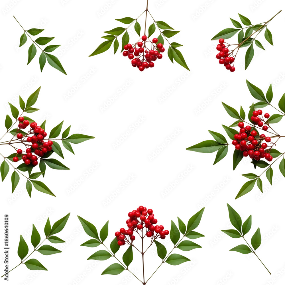 Fototapeta premium Holly clusters pattern on black background isolated on transparent background