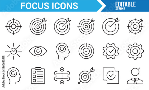 Targeting and concentration outline icons collection