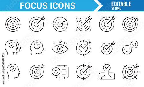 Vision and accuracy focus outline symbols set