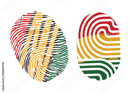 Pan-African Fingerprint Shape Vector Design for Black History Month and Juneteenth – Red Yellow Green Identity Print
