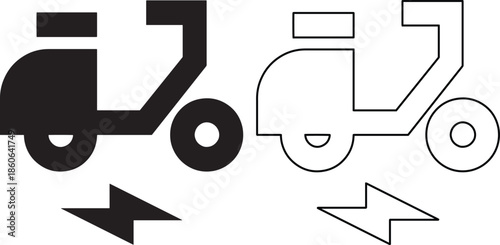 Electric scooter delivery icon set with solid and outline courier vector symbols