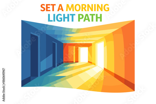 Vibrant abstract corridor illustrating dynamic morning light path