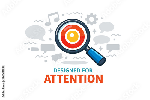 Magnifying glass highlighting target with social media icons