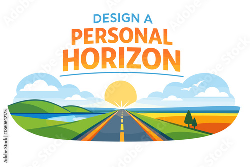 Vibrant landscape with open road leading to sunrise and inspiring horizon