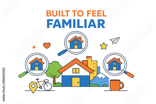 Familiar living concept with house and magnifying glass icons