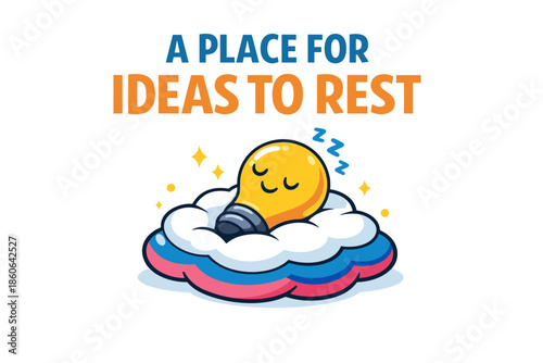 Sleeping lightbulb on cloud cartoon - creative rest symbol
