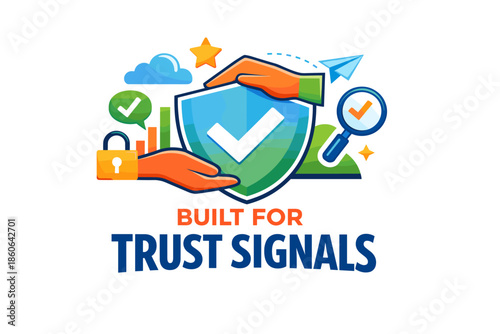 Digital trust icons with shield and hands emphasizing security and reliability