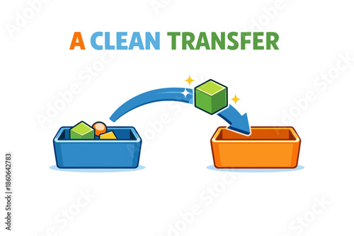 Effortless transfer: colorful blocks moving from blue to orange container