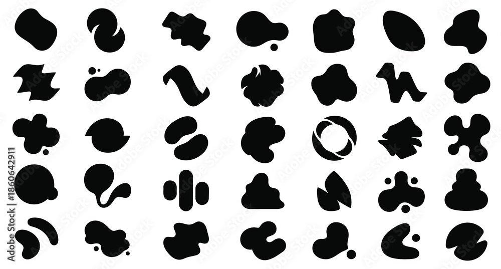 Fototapeta premium Abstract ink splatter shapes isolated on a clean white background