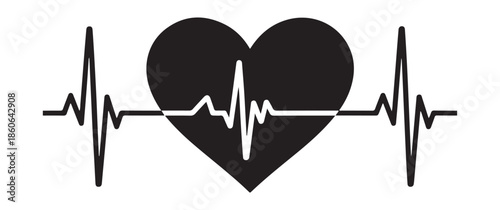 a stylized heart graphic incorporating a heartbeat line presented as a striking black silhouette high quality
