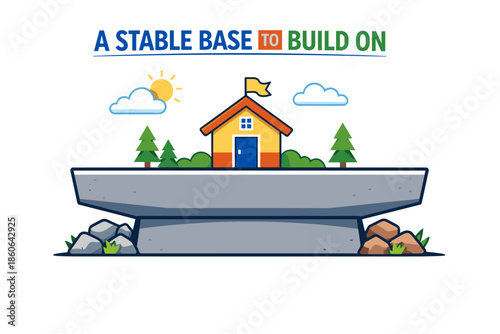 House on stable foundation with trees and rocks illustrating strong building concepts
