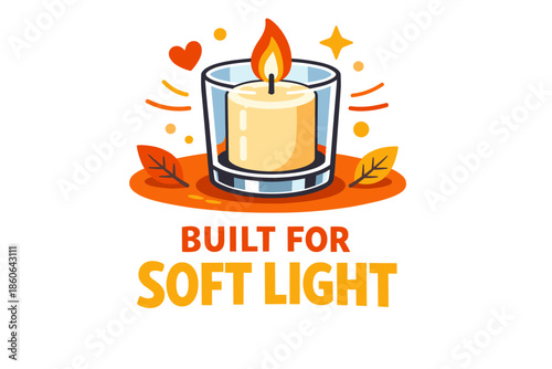 Cozy candle with flame and autumn leaves for soft light ambiance