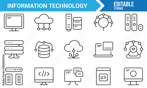 Cloud computing and server outline icons for tech projects