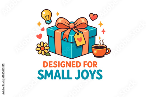 Gift box with ribbon and heart design featuring small joys concept