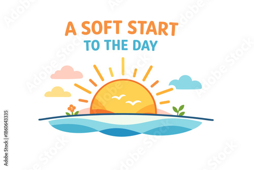 Colorful sunrise with birds and clouds over a tranquil horizon