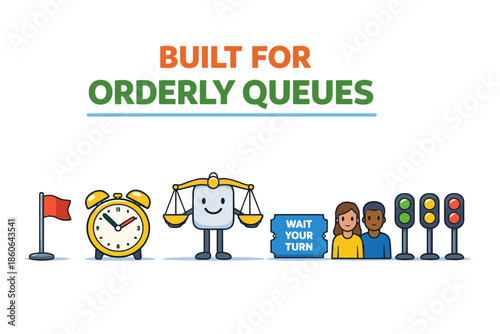 Built for orderly queues: balance, timing, patience, equality, traffic icons