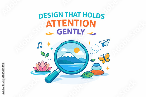 Design that holds attention gently - nature and relaxation concept illustration