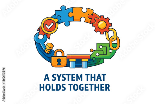 Colorful integration of technology and security elements in a puzzle design