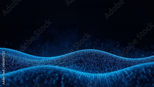 Digital Waves Move Through the Dark Space With Glowing Blue Lights in a Modern Design Setting