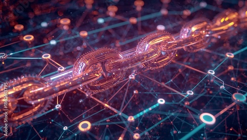 Technology Link Connecting Digital Nodes in a Network at Night
