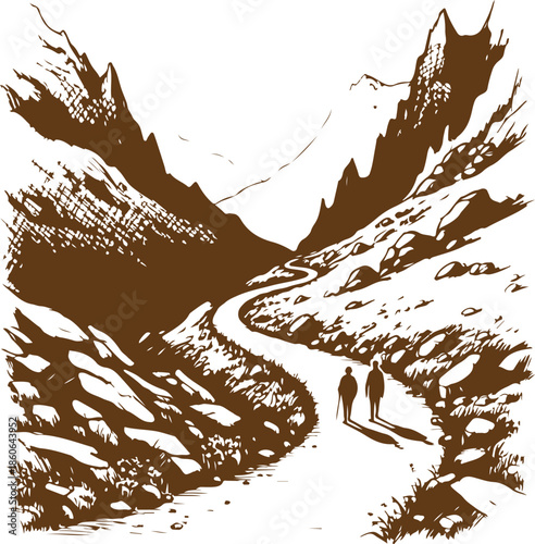 Solitude in mountainous terrain vector Illustration