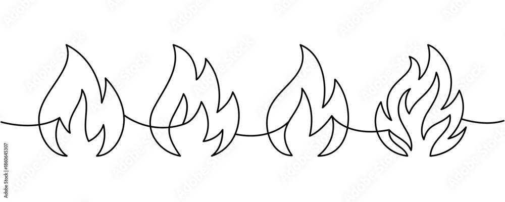 Obraz premium Continuous line of four flames. Minimal vector border for hot product packaging, hazard warnings and creative artwork