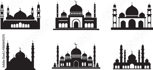 Silhouette of various mosque buildings and structures  Islamic architecture