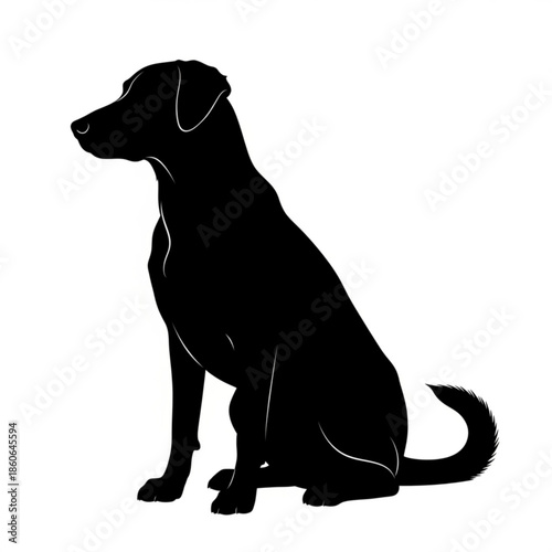 Black silhouette of a dog sitting and looking to the left