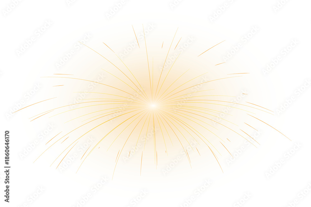Obraz premium Luxurious gold fireworks in night sky with bright starbursts, glowing spark showers, and warm shimmering trails perfect for New Year, weddings, and elegant festive designs on transparent background 