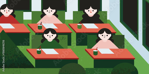 Students Studying with Coffee in Modern Classroom