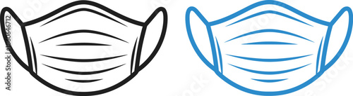 Two face masks one black and one blue line art on transparent background