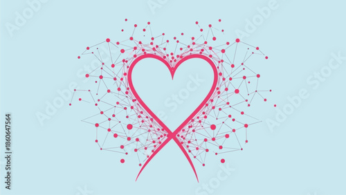 Stunning pink heart symbol with network connections on light blue background