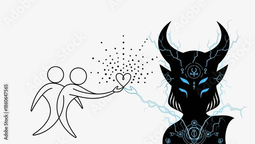 Stunning illustration of love vs darkness, heart exchange