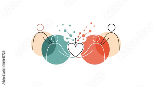 People sharing a heart with love and connection in a modern illustration
