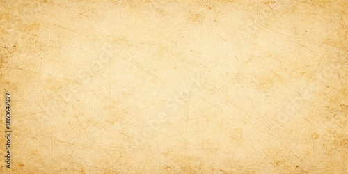 A blank vintage parchment sheet features an aged brown texture with a stained grunge surface and antique sepia tones for a retro paper background design