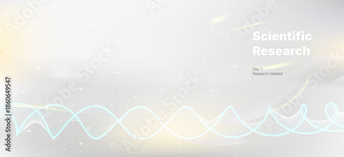 Futuristic scientific research vector background with glowing DNA data wave. Clean white medical technology banner for biotech innovation, genetic analysis and digital lab experiments.