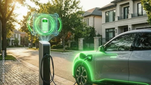 Electric vehicle charging with holographic battery progress display